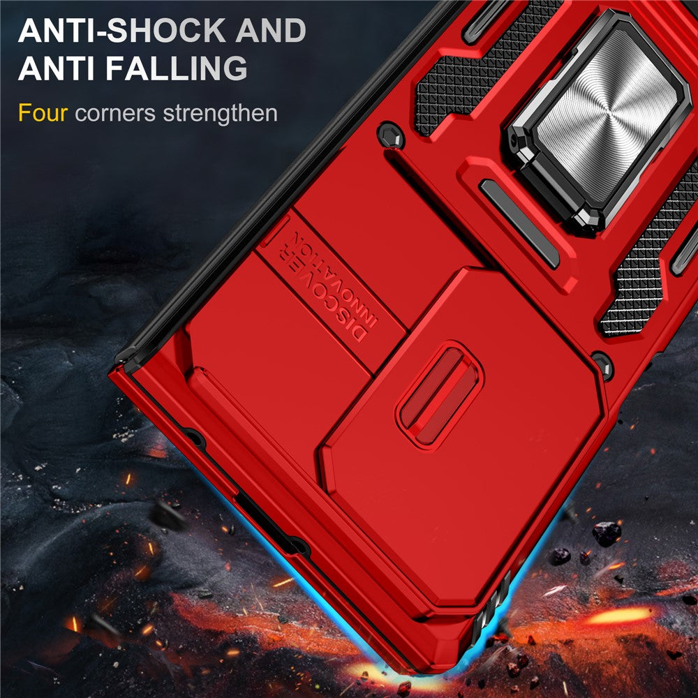 For Samsung Galaxy Z Fold7 5G Case Kickstand Slide Lens Lid PC + TPU Drop - Red