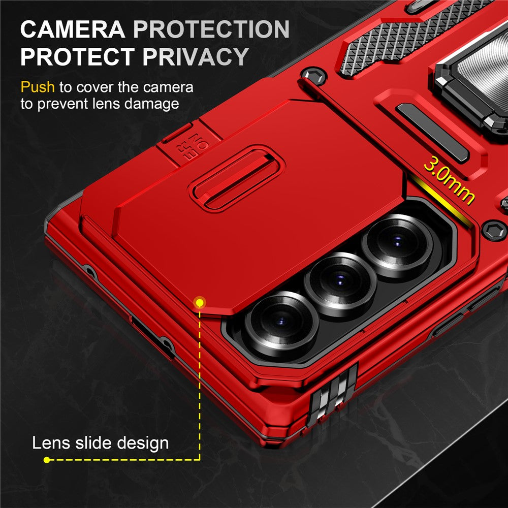 For Samsung Galaxy Z Fold7 5G Case Kickstand Slide Lens Lid PC + TPU Drop - Red