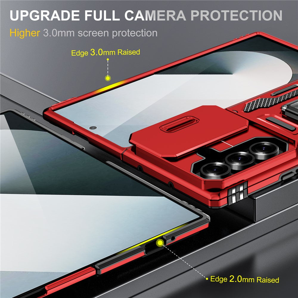 For Samsung Galaxy Z Fold7 5G Case Kickstand Slide Lens Lid PC + TPU Drop - Red