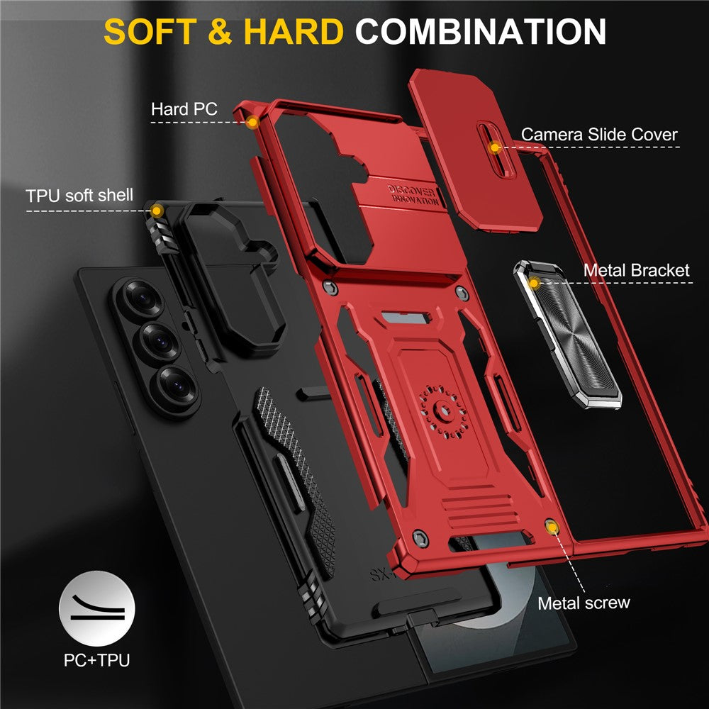 For Samsung Galaxy Z Fold7 5G Case Kickstand Slide Lens Lid PC + TPU Drop - Red