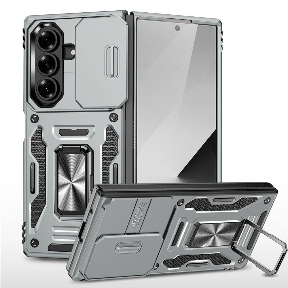 For Samsung Galaxy Z Fold7 5G Case Kickstand Slide Lens Lid PC + TPU Drop - Grey