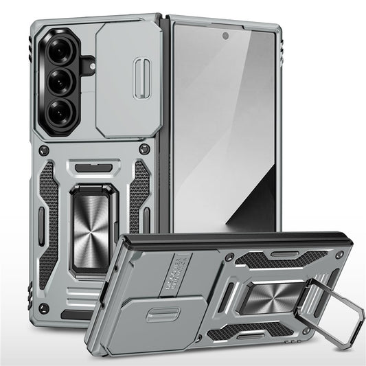 For Samsung Galaxy Z Fold7 5G Case Kickstand Slide Lens Lid PC + TPU Drop - Grey