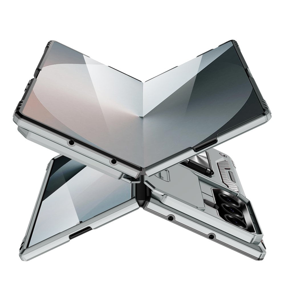 For Samsung Galaxy Z Fold7 5G Case Kickstand Slide Lens Lid PC + TPU Drop - Grey