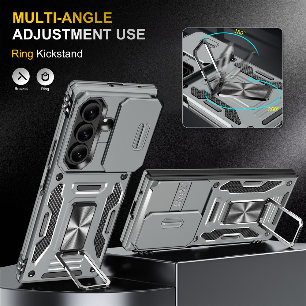 For Samsung Galaxy Z Fold7 5G Case Kickstand Slide Lens Lid PC + TPU Drop - Grey
