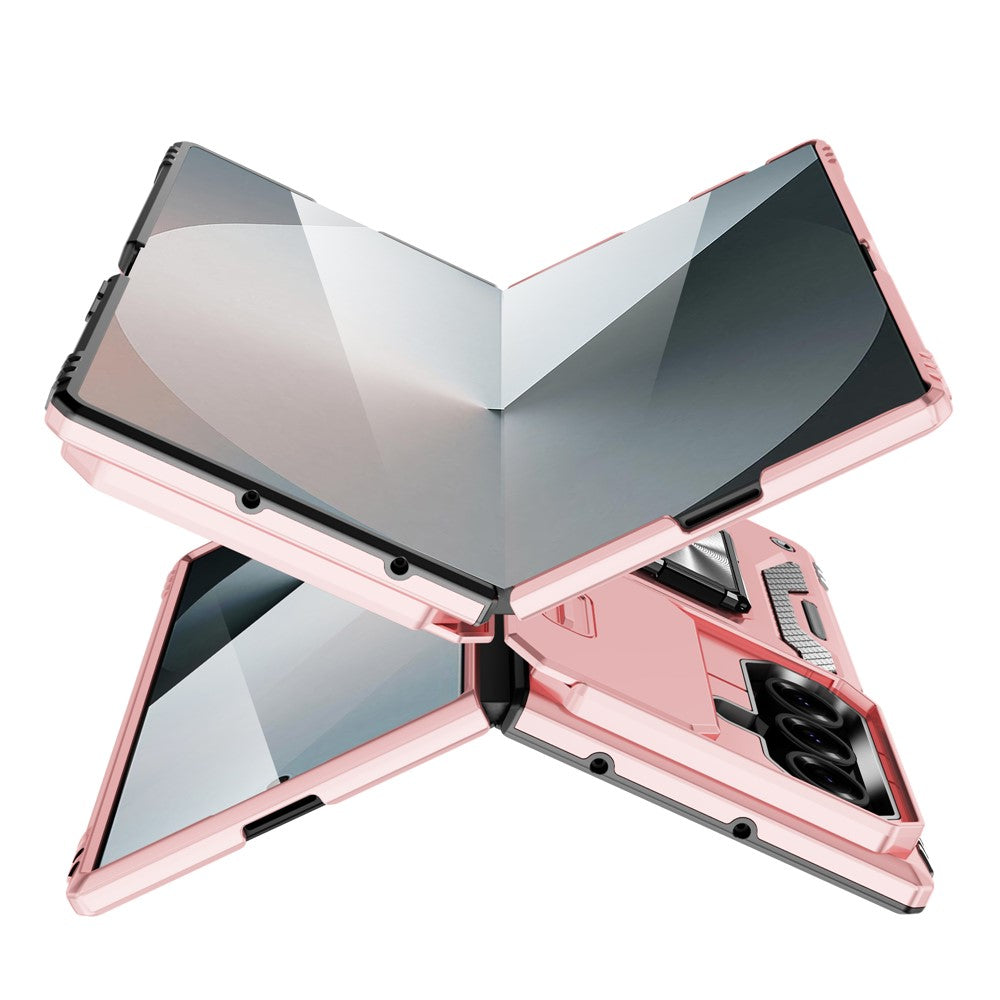For Samsung Galaxy Z Fold7 5G Case Kickstand Slide Lens Lid PC + TPU Drop - Rose Gold