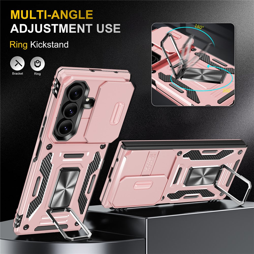 For Samsung Galaxy Z Fold7 5G Case Kickstand Slide Lens Lid PC + TPU Drop - Rose Gold