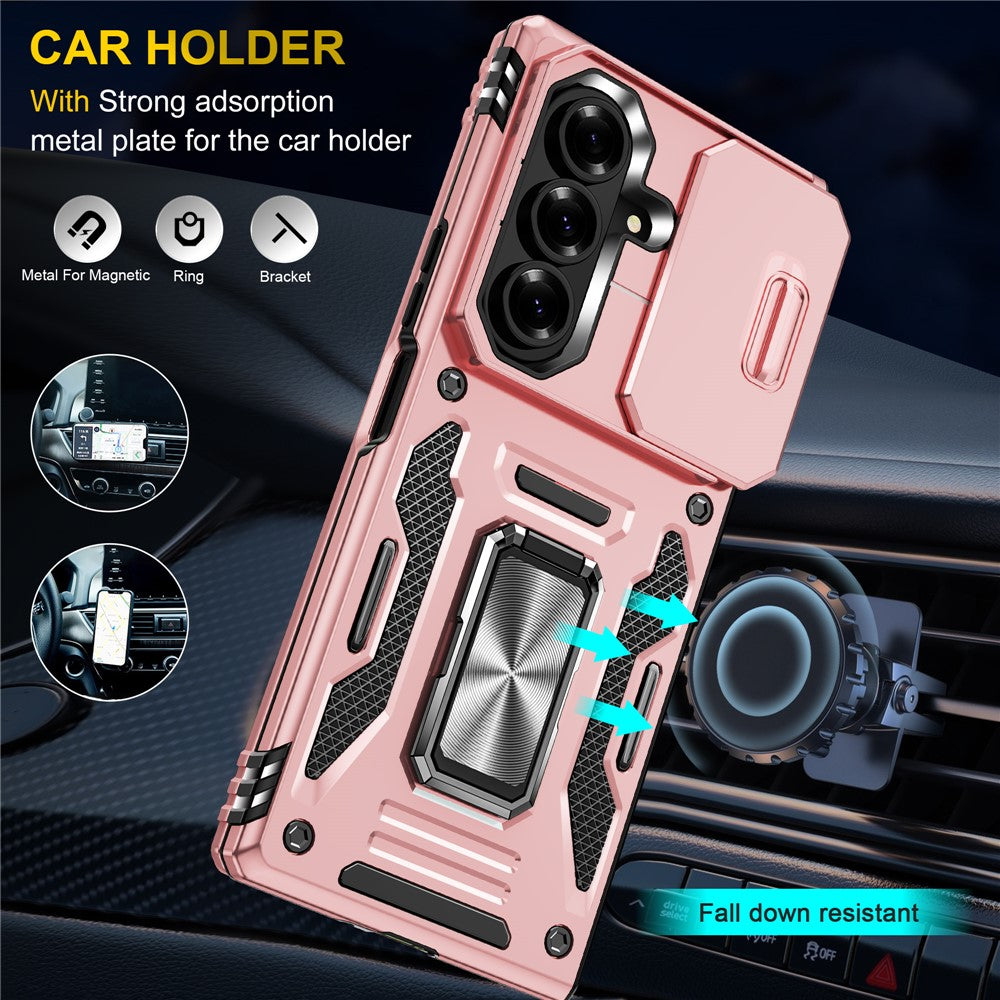 For Samsung Galaxy Z Fold7 5G Case Kickstand Slide Lens Lid PC + TPU Drop - Rose Gold