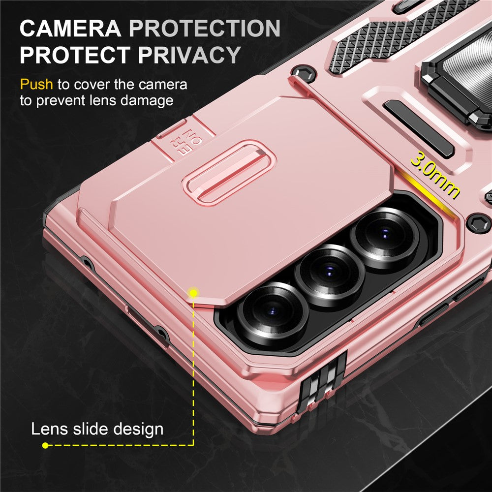 For Samsung Galaxy Z Fold7 5G Case Kickstand Slide Lens Lid PC + TPU Drop - Rose Gold