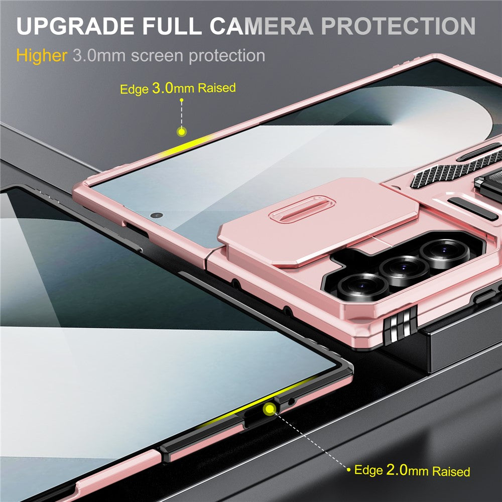 For Samsung Galaxy Z Fold7 5G Case Kickstand Slide Lens Lid PC + TPU Drop - Rose Gold