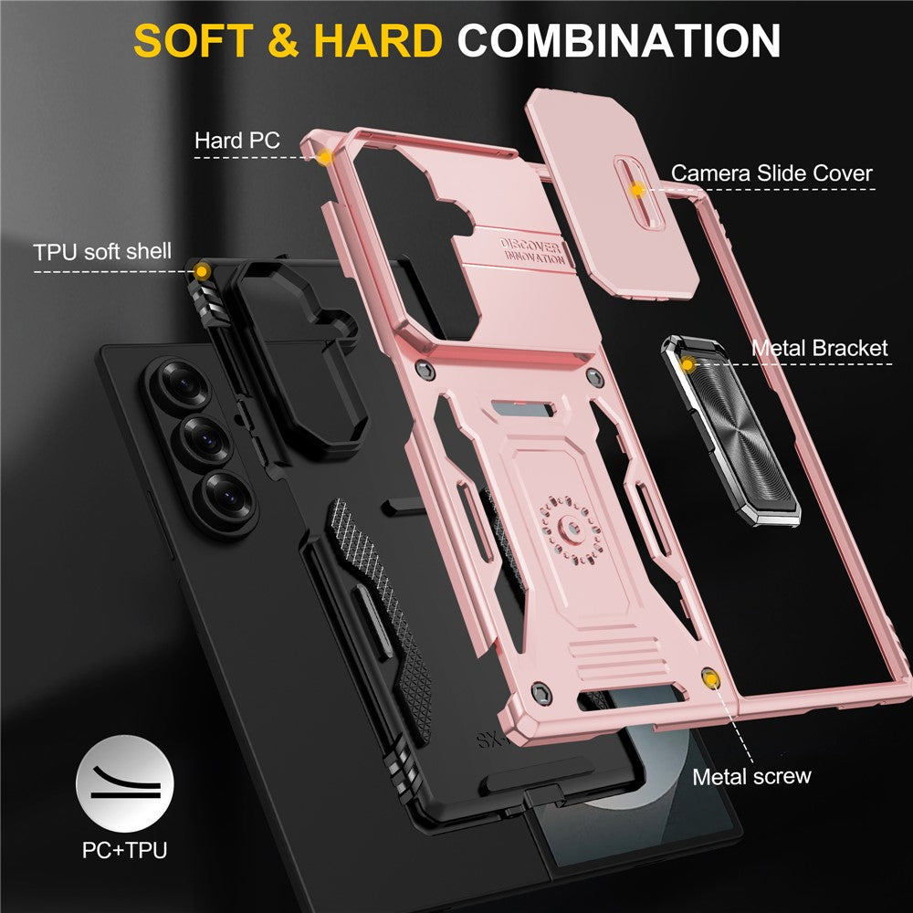 For Samsung Galaxy Z Fold7 5G Case Kickstand Slide Lens Lid PC + TPU Drop - Rose Gold
