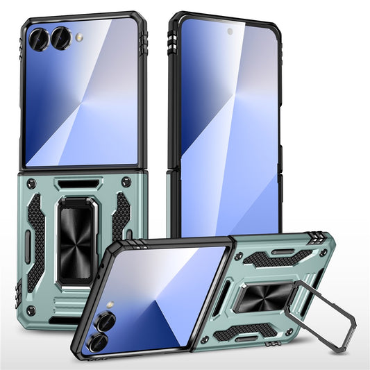 For Samsung Galaxy Z Flip7 5G Case Kickstand Slide Lens Lid PC + TPU Drop - Green