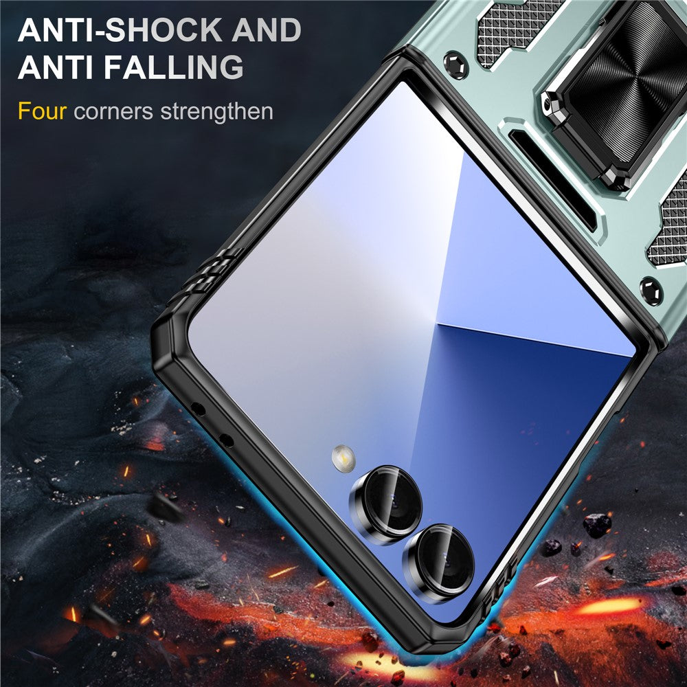 For Samsung Galaxy Z Flip7 5G Case Kickstand Slide Lens Lid PC + TPU Drop - Green