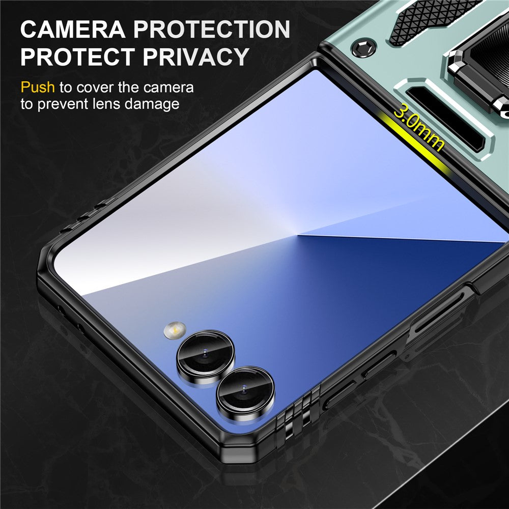 For Samsung Galaxy Z Flip7 5G Case Kickstand Slide Lens Lid PC + TPU Drop - Green