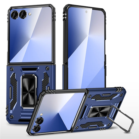 For Samsung Galaxy Z Flip7 5G Case Kickstand Slide Lens Lid PC + TPU Drop - Navy Blue