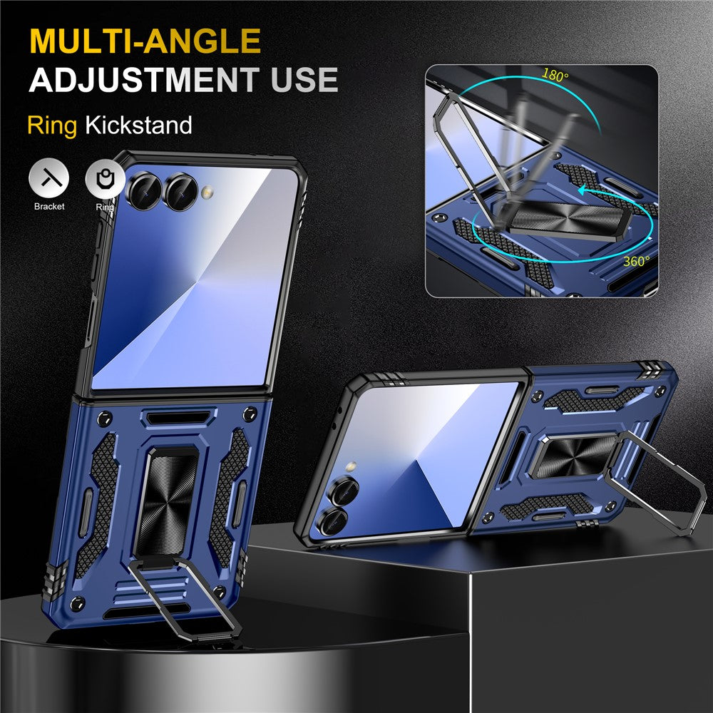 For Samsung Galaxy Z Flip7 5G Case Kickstand Slide Lens Lid PC + TPU Drop - Navy Blue