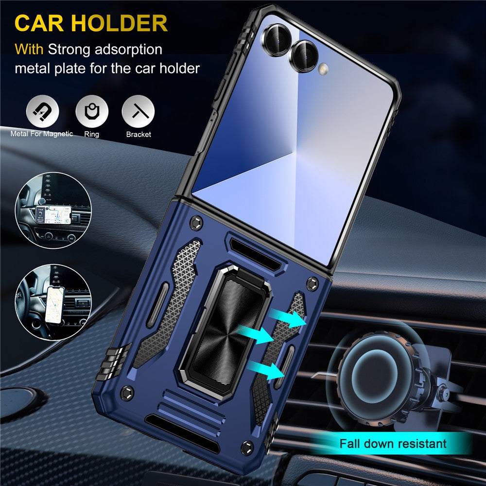 For Samsung Galaxy Z Flip7 5G Case Kickstand Slide Lens Lid PC + TPU Drop - Navy Blue
