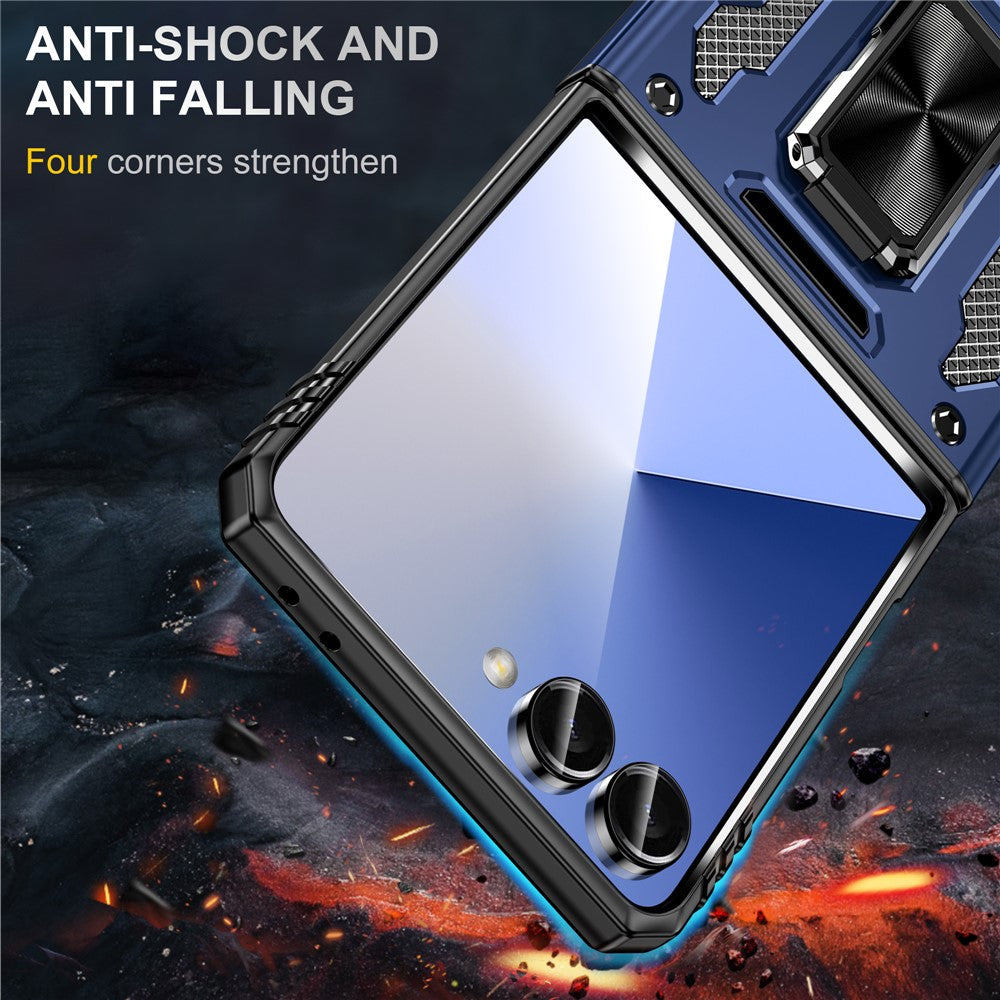For Samsung Galaxy Z Flip7 5G Case Kickstand Slide Lens Lid PC + TPU Drop - Navy Blue