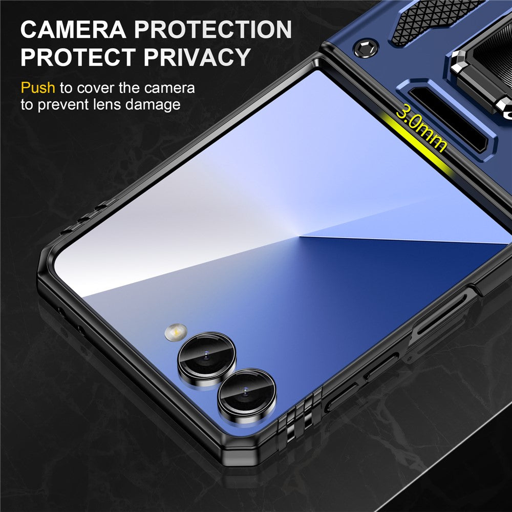 For Samsung Galaxy Z Flip7 5G Case Kickstand Slide Lens Lid PC + TPU Drop - Navy Blue