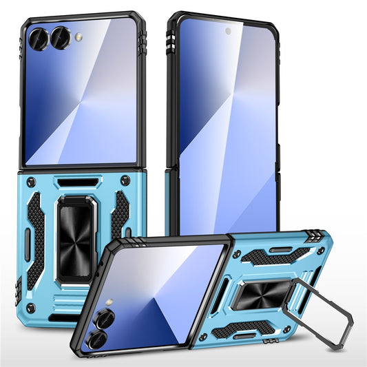 For Samsung Galaxy Z Flip7 5G Case Kickstand Slide Lens Lid PC + TPU Drop - Baby Blue