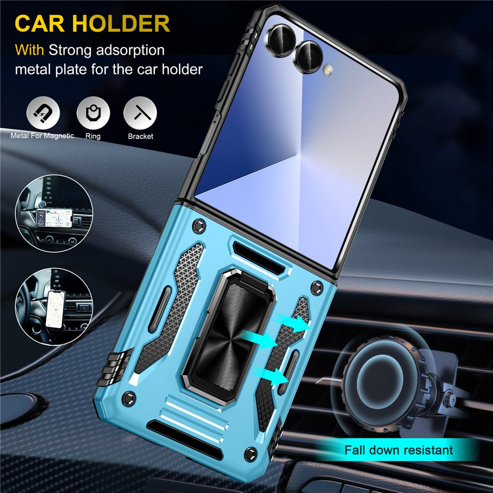 For Samsung Galaxy Z Flip7 5G Case Kickstand Slide Lens Lid PC + TPU Drop - Baby Blue