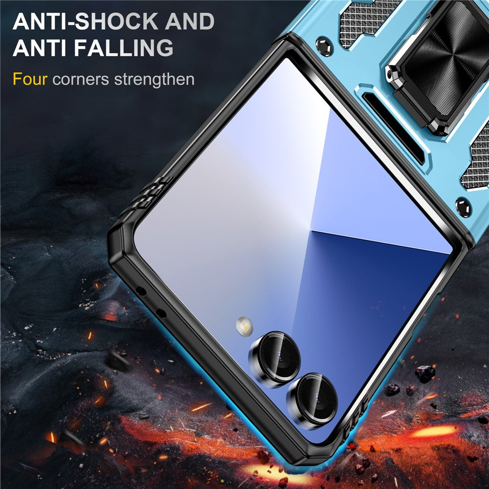 For Samsung Galaxy Z Flip7 5G Case Kickstand Slide Lens Lid PC + TPU Drop - Baby Blue