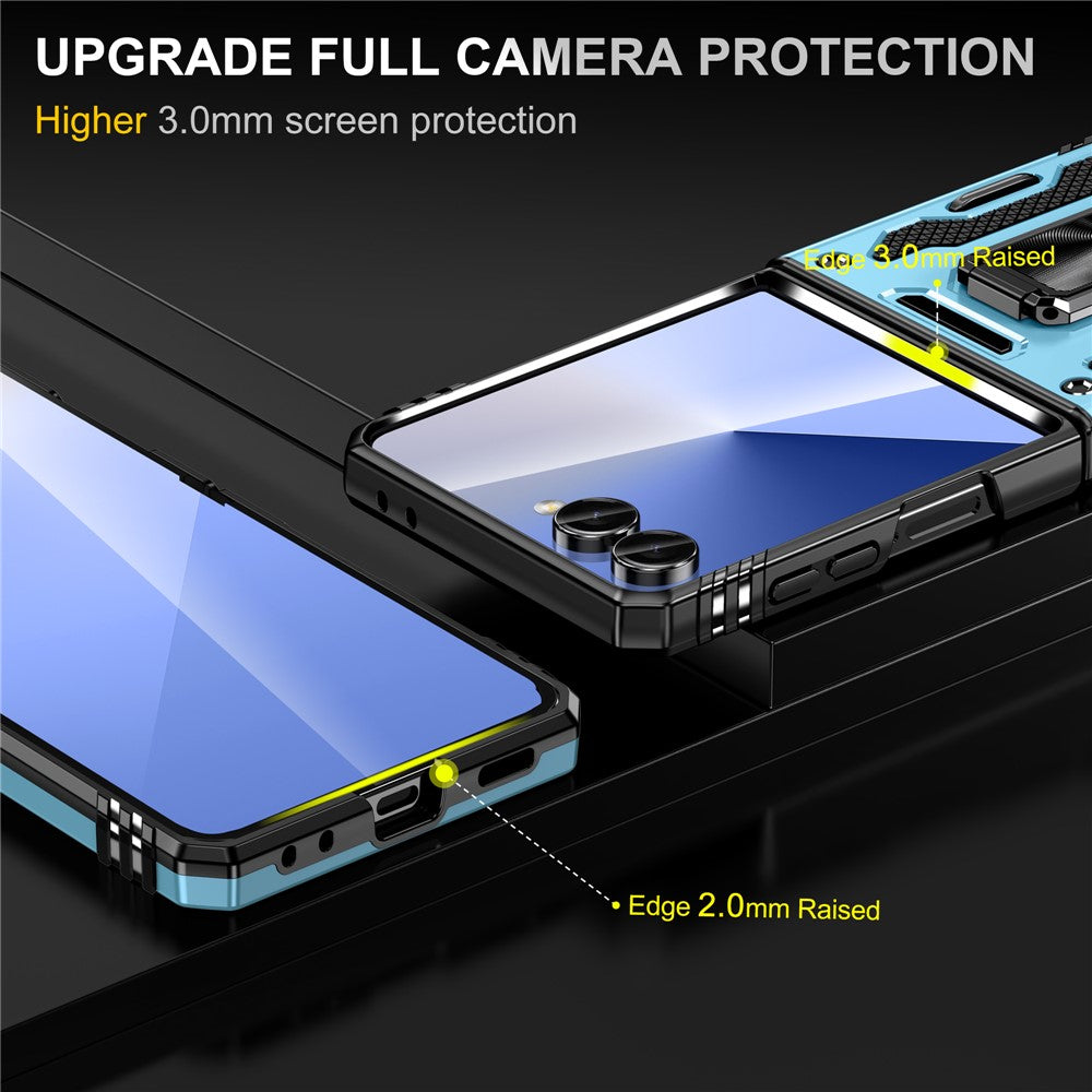 For Samsung Galaxy Z Flip7 5G Case Kickstand Slide Lens Lid PC + TPU Drop - Baby Blue