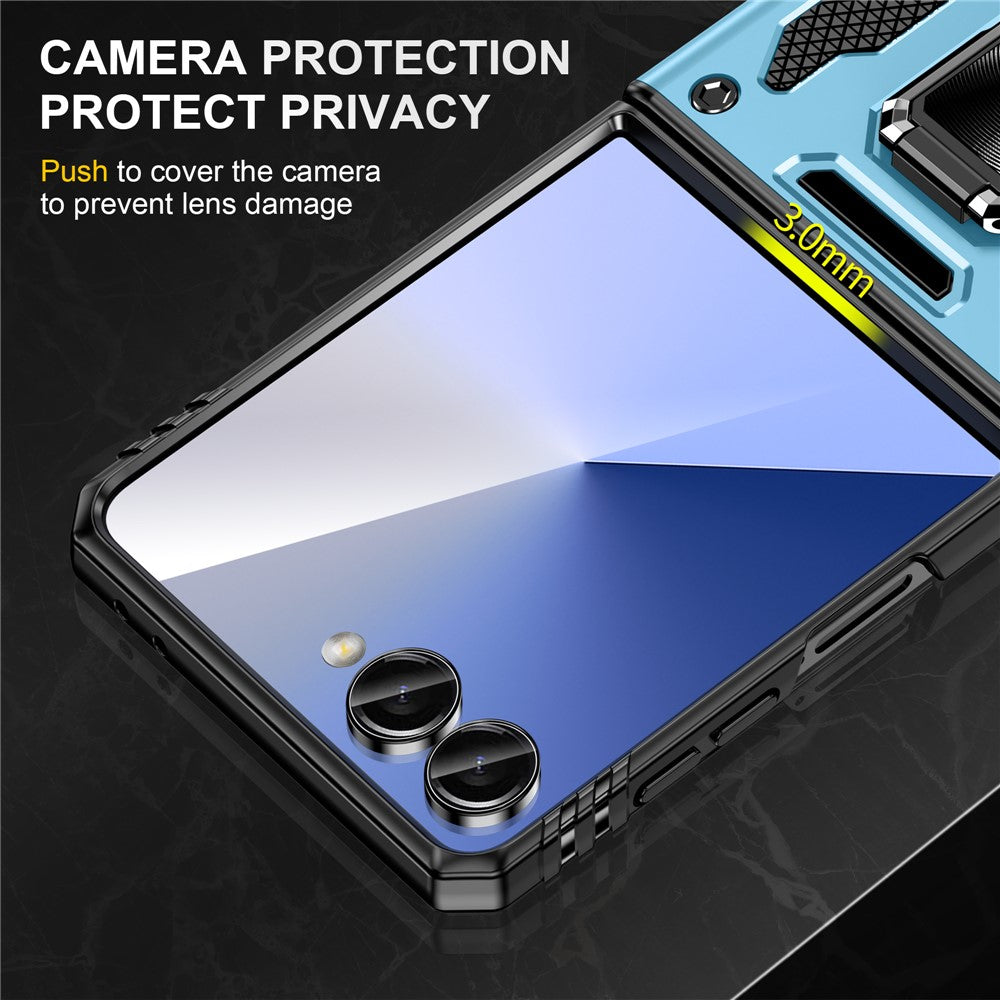 For Samsung Galaxy Z Flip7 5G Case Kickstand Slide Lens Lid PC + TPU Drop - Baby Blue