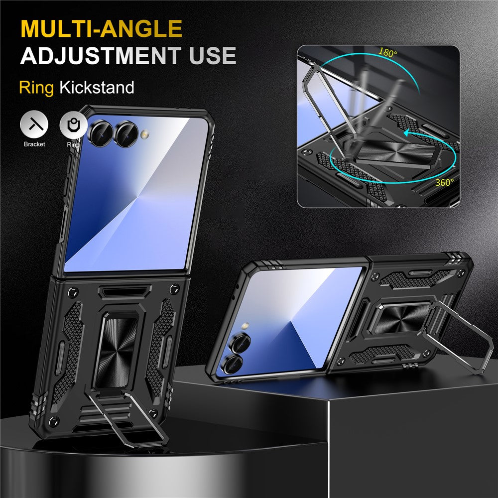 For Samsung Galaxy Z Flip7 5G Case Kickstand Slide Lens Lid PC + TPU Drop - Black