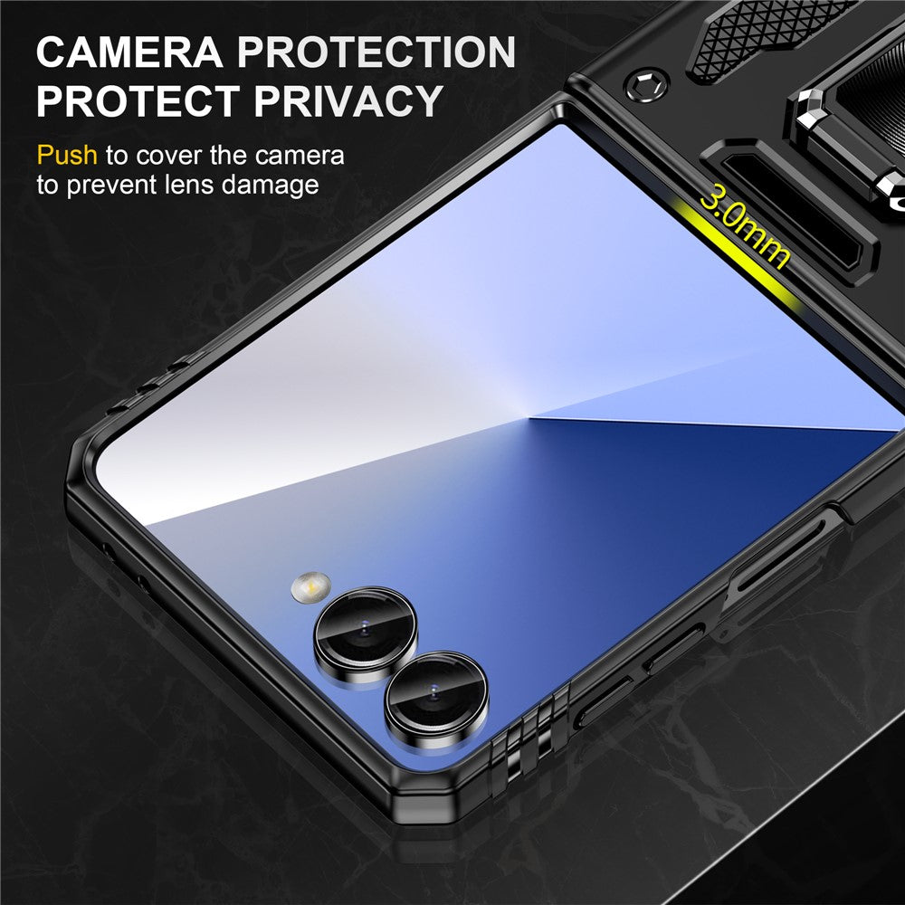 For Samsung Galaxy Z Flip7 5G Case Kickstand Slide Lens Lid PC + TPU Drop - Black