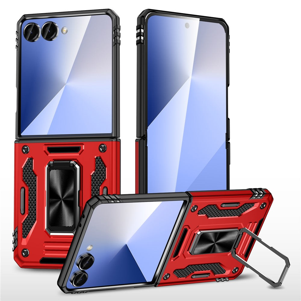 For Samsung Galaxy Z Flip7 5G Case Kickstand Slide Lens Lid PC + TPU Drop - Red
