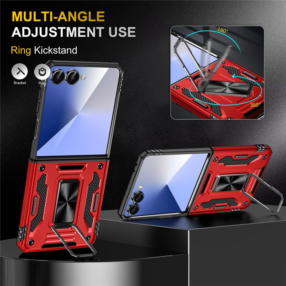 For Samsung Galaxy Z Flip7 5G Case Kickstand Slide Lens Lid PC + TPU Drop - Red