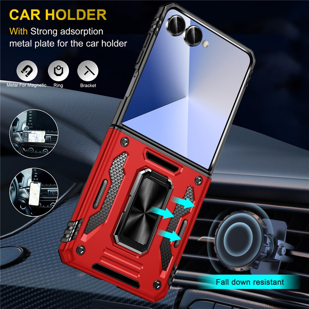 For Samsung Galaxy Z Flip7 5G Case Kickstand Slide Lens Lid PC + TPU Drop - Red