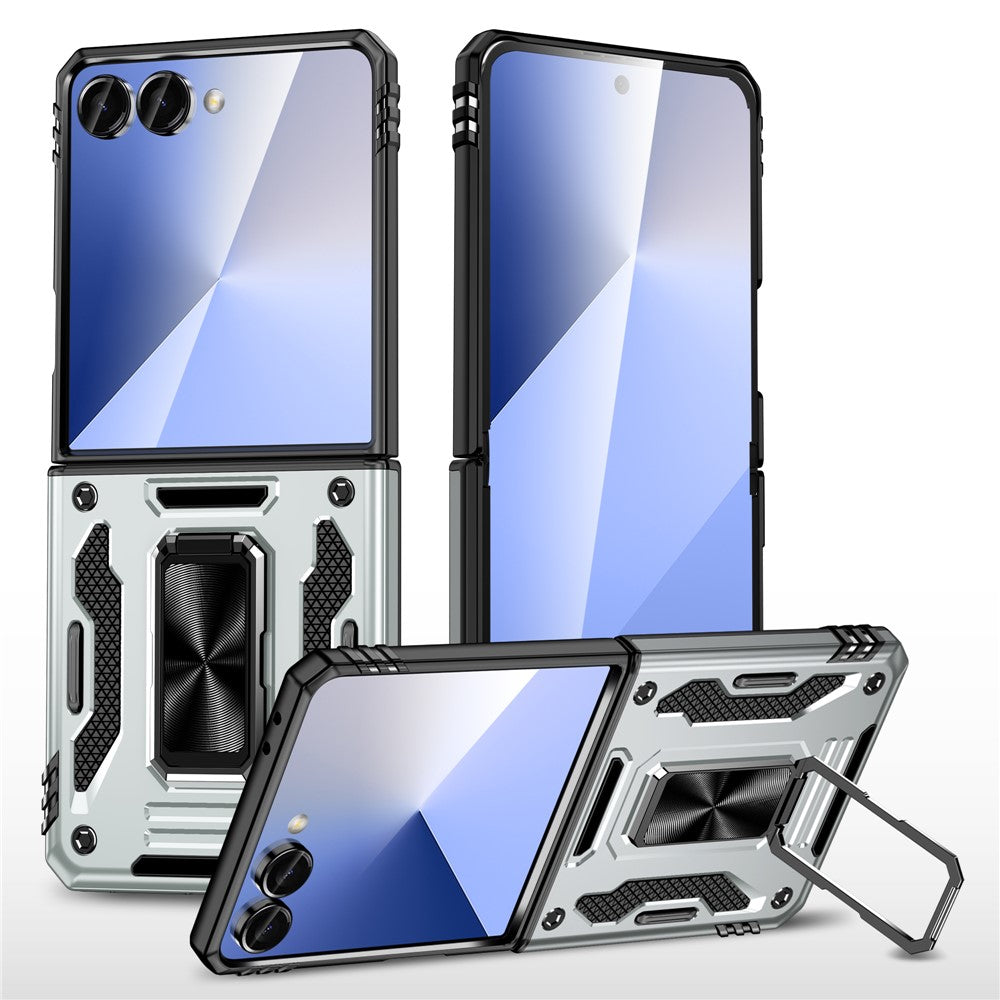 For Samsung Galaxy Z Flip7 5G Case Kickstand Slide Lens Lid PC + TPU Drop - Grey
