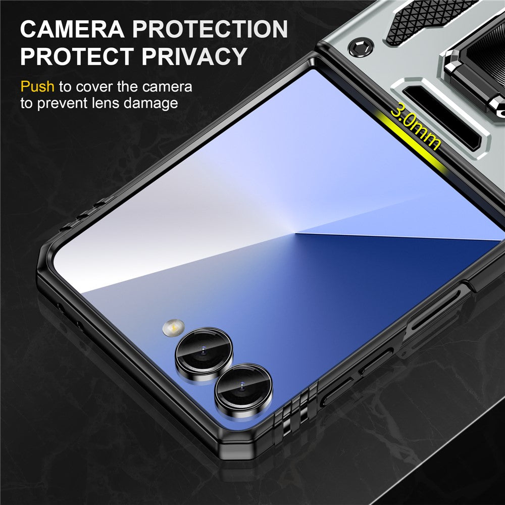 For Samsung Galaxy Z Flip7 5G Case Kickstand Slide Lens Lid PC + TPU Drop - Grey