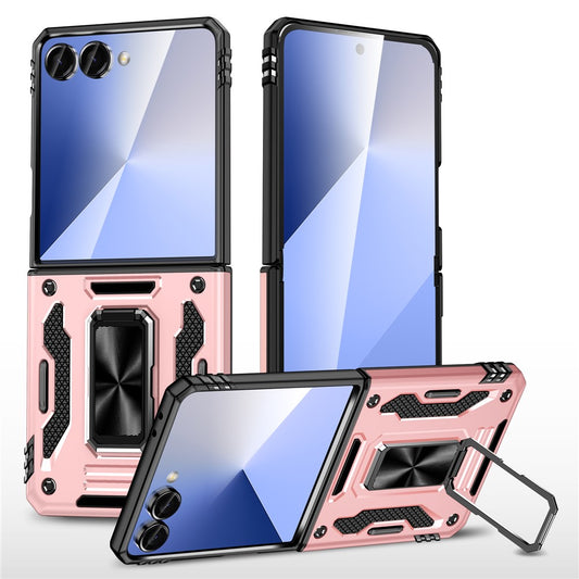 For Samsung Galaxy Z Flip7 5G Case Kickstand Slide Lens Lid PC + TPU Drop - Rose Gold