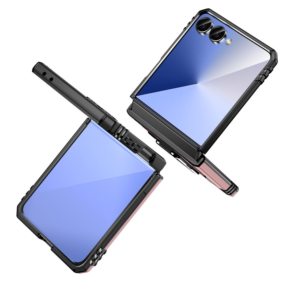 For Samsung Galaxy Z Flip7 5G Case Kickstand Slide Lens Lid PC + TPU Drop - Rose Gold