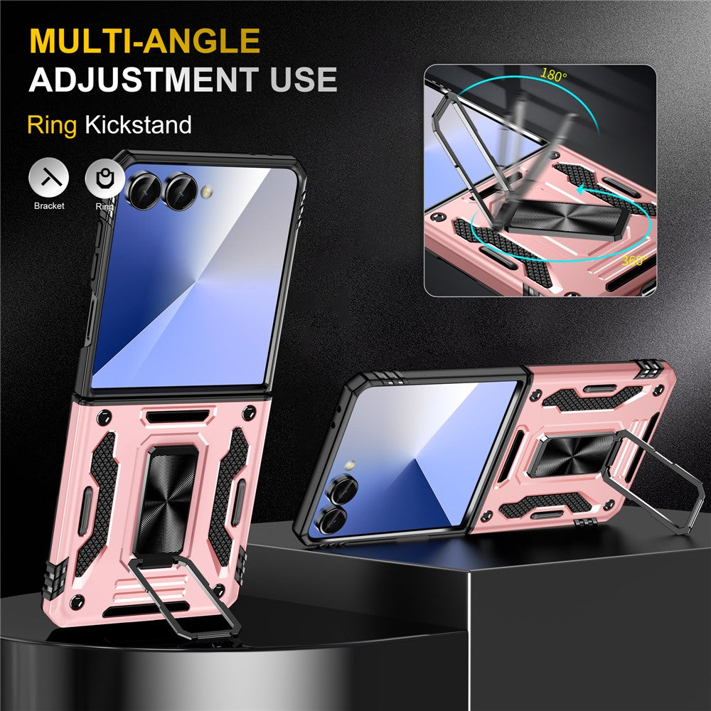 For Samsung Galaxy Z Flip7 5G Case Kickstand Slide Lens Lid PC + TPU Drop - Rose Gold