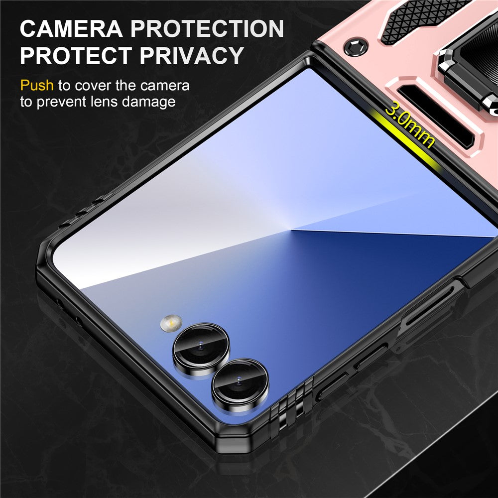 For Samsung Galaxy Z Flip7 5G Case Kickstand Slide Lens Lid PC + TPU Drop - Rose Gold