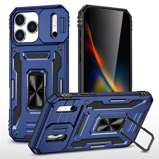 For iPhone 17 Pro Max Case Kickstand Slide Lens Lid PC + TPU Drop - Navy Blue