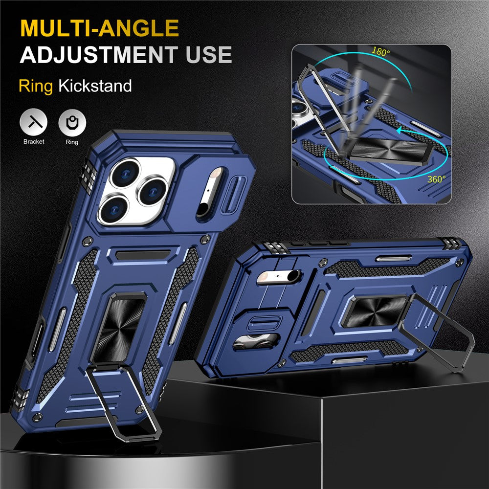 For iPhone 17 Pro Max Case Kickstand Slide Lens Lid PC + TPU Drop - Navy Blue