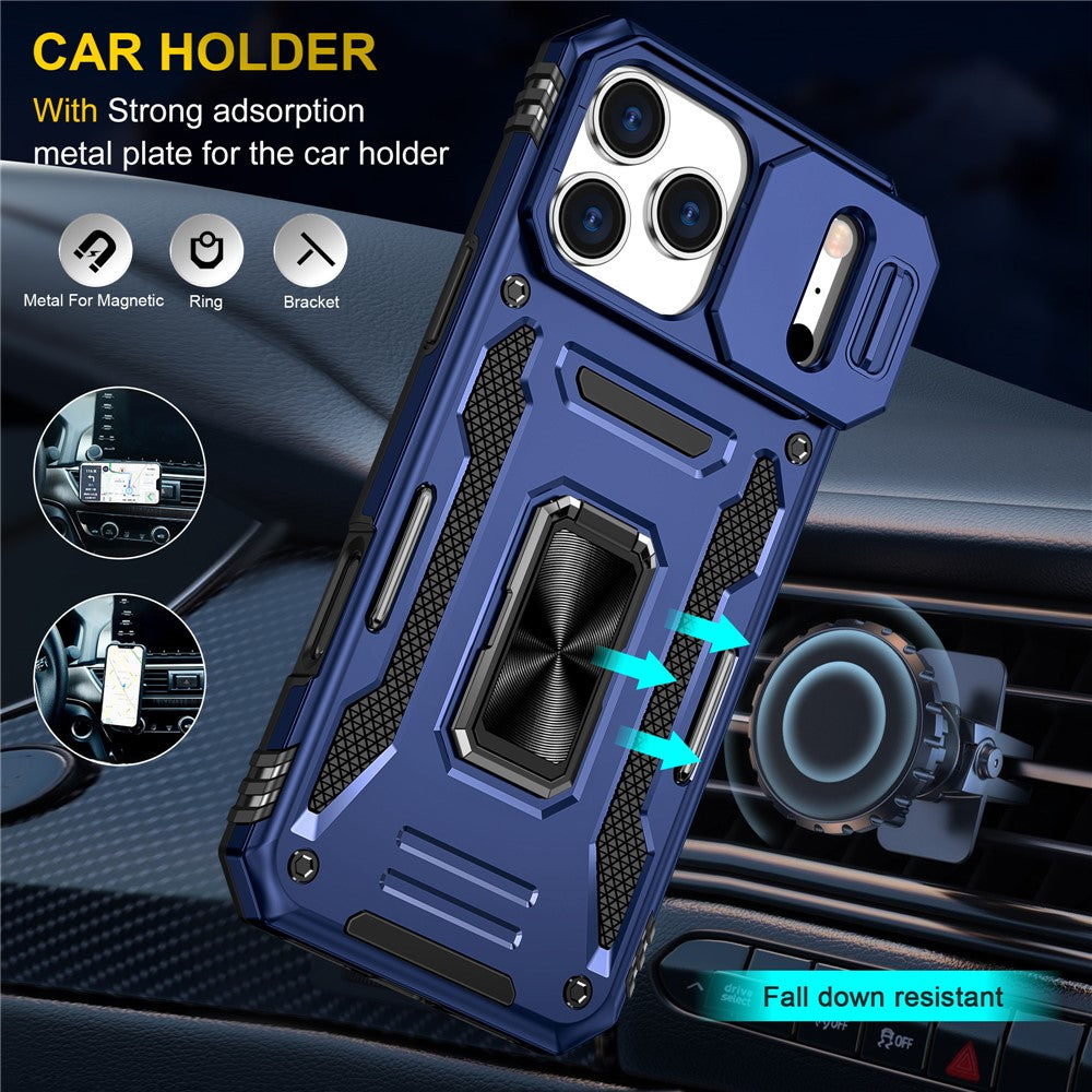 For iPhone 17 Pro Max Case Kickstand Slide Lens Lid PC + TPU Drop - Navy Blue