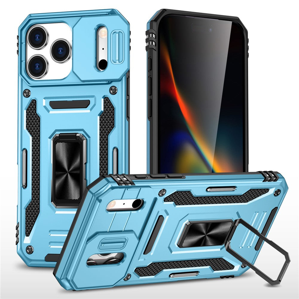 For iPhone 17 Pro Max Case Kickstand Slide Lens Lid PC + TPU Drop - Baby Blue