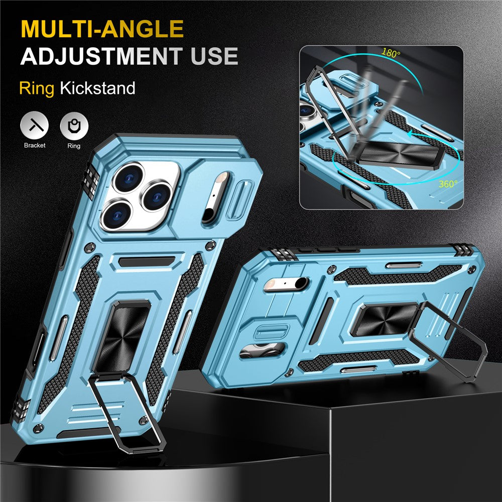 For iPhone 17 Pro Max Case Kickstand Slide Lens Lid PC + TPU Drop - Baby Blue