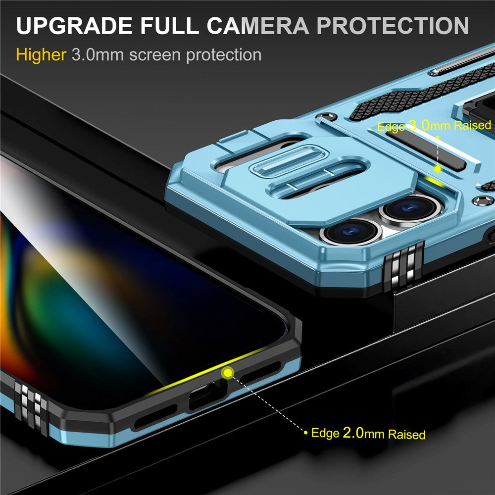 For iPhone 17 Pro Max Case Kickstand Slide Lens Lid PC + TPU Drop - Baby Blue