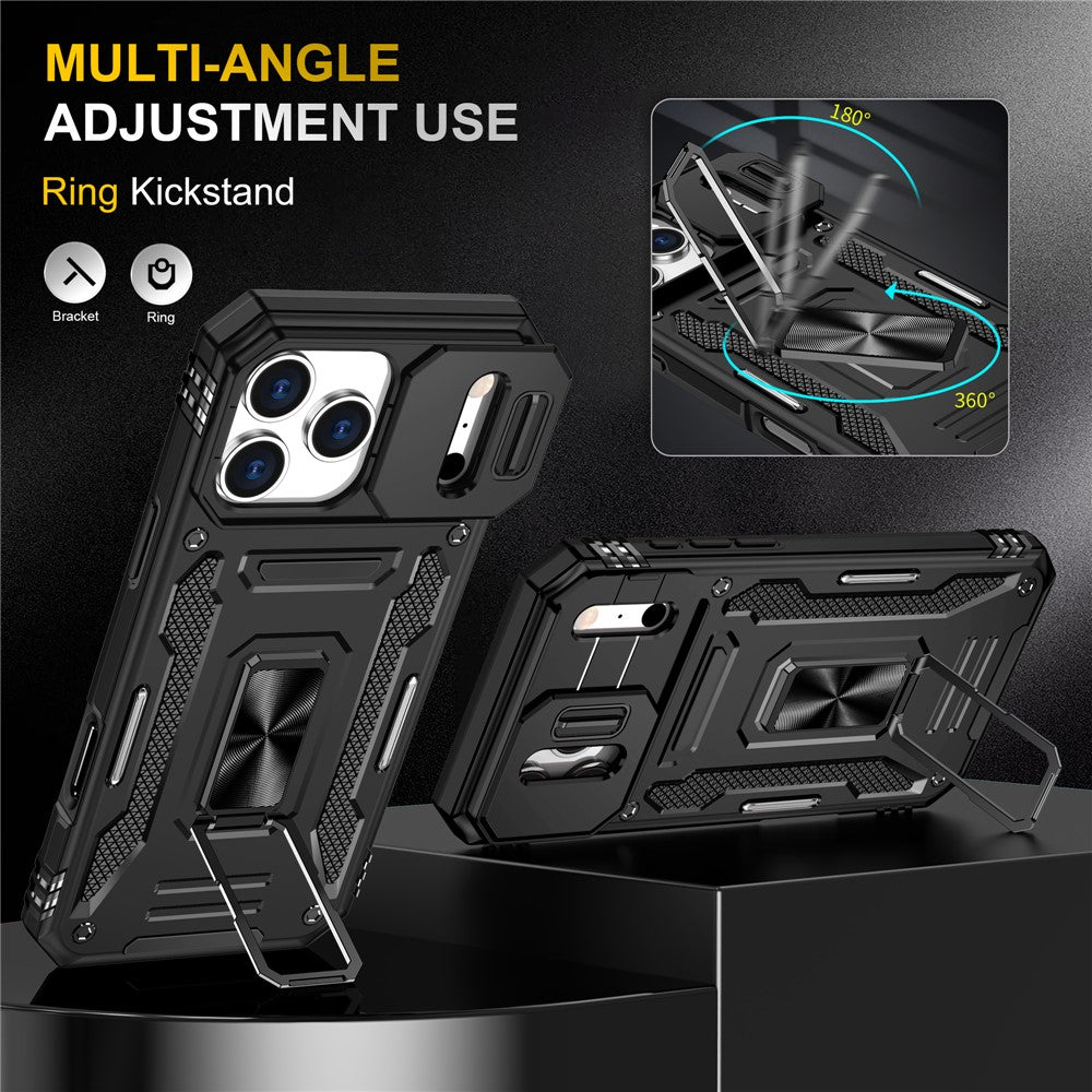 For iPhone 17 Pro Max Case Kickstand Slide Lens Lid PC + TPU Drop - Black