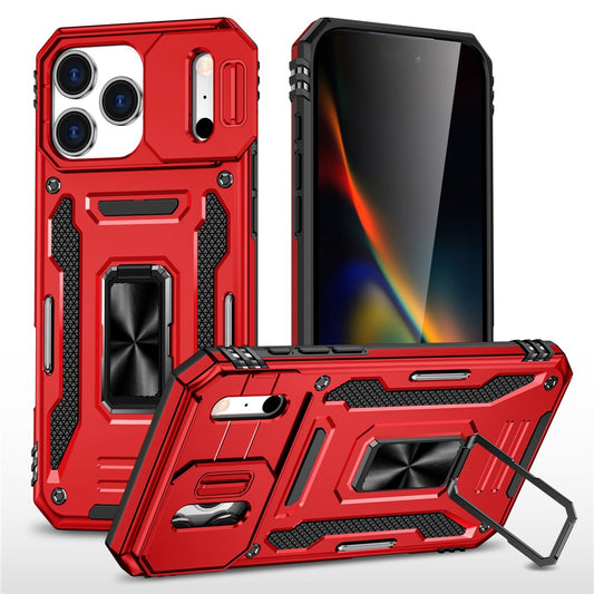 For iPhone 17 Pro Max Case Kickstand Slide Lens Lid PC + TPU Drop - Red