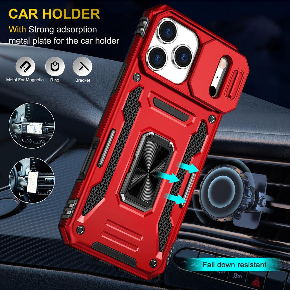 For iPhone 17 Pro Max Case Kickstand Slide Lens Lid PC + TPU Drop - Red