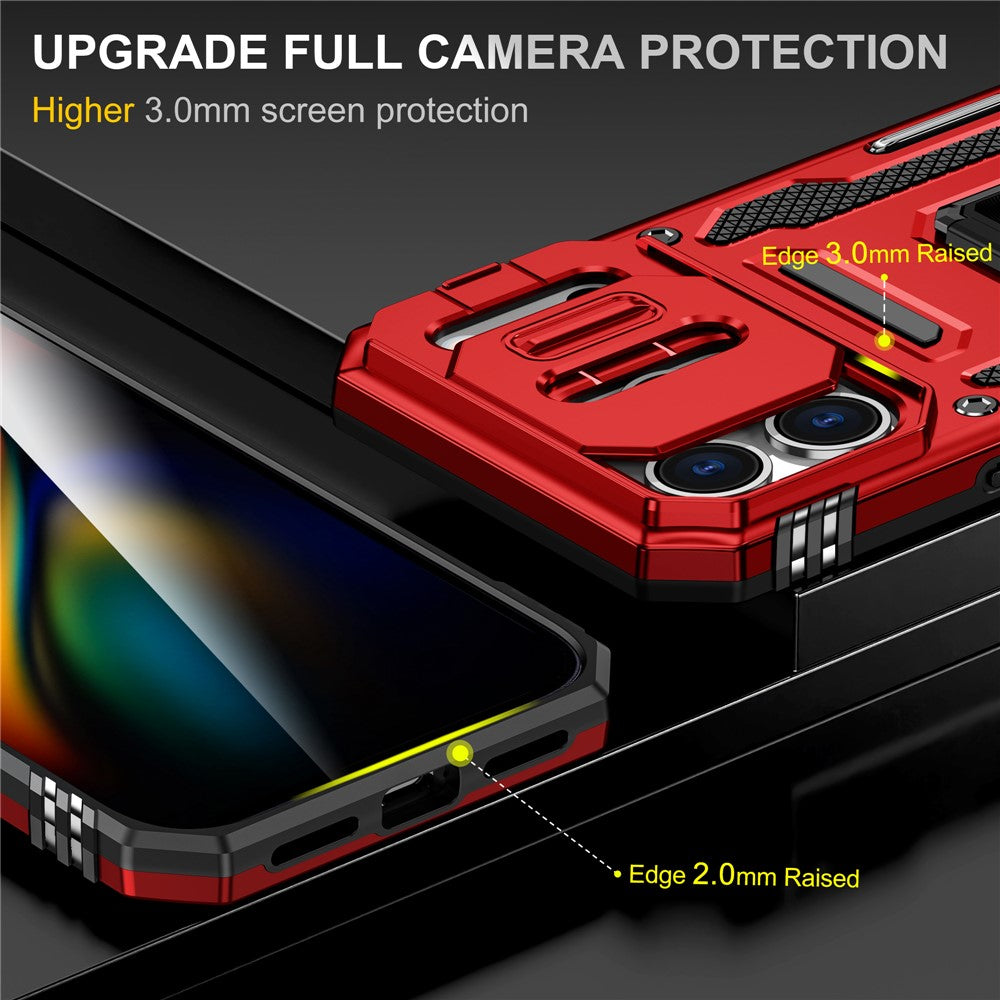 For iPhone 17 Pro Max Case Kickstand Slide Lens Lid PC + TPU Drop - Red