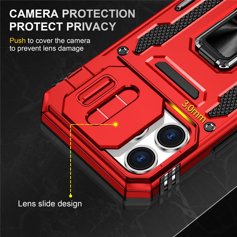 For iPhone 17 Pro Max Case Kickstand Slide Lens Lid PC + TPU Drop - Red