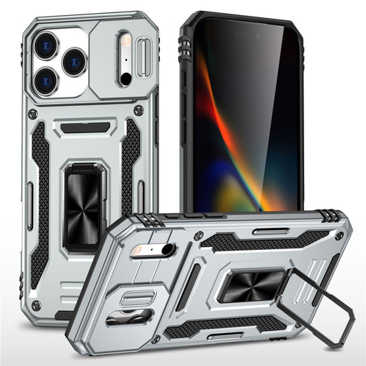 For iPhone 17 Pro Max Case Kickstand Slide Lens Lid PC + TPU Drop - Grey